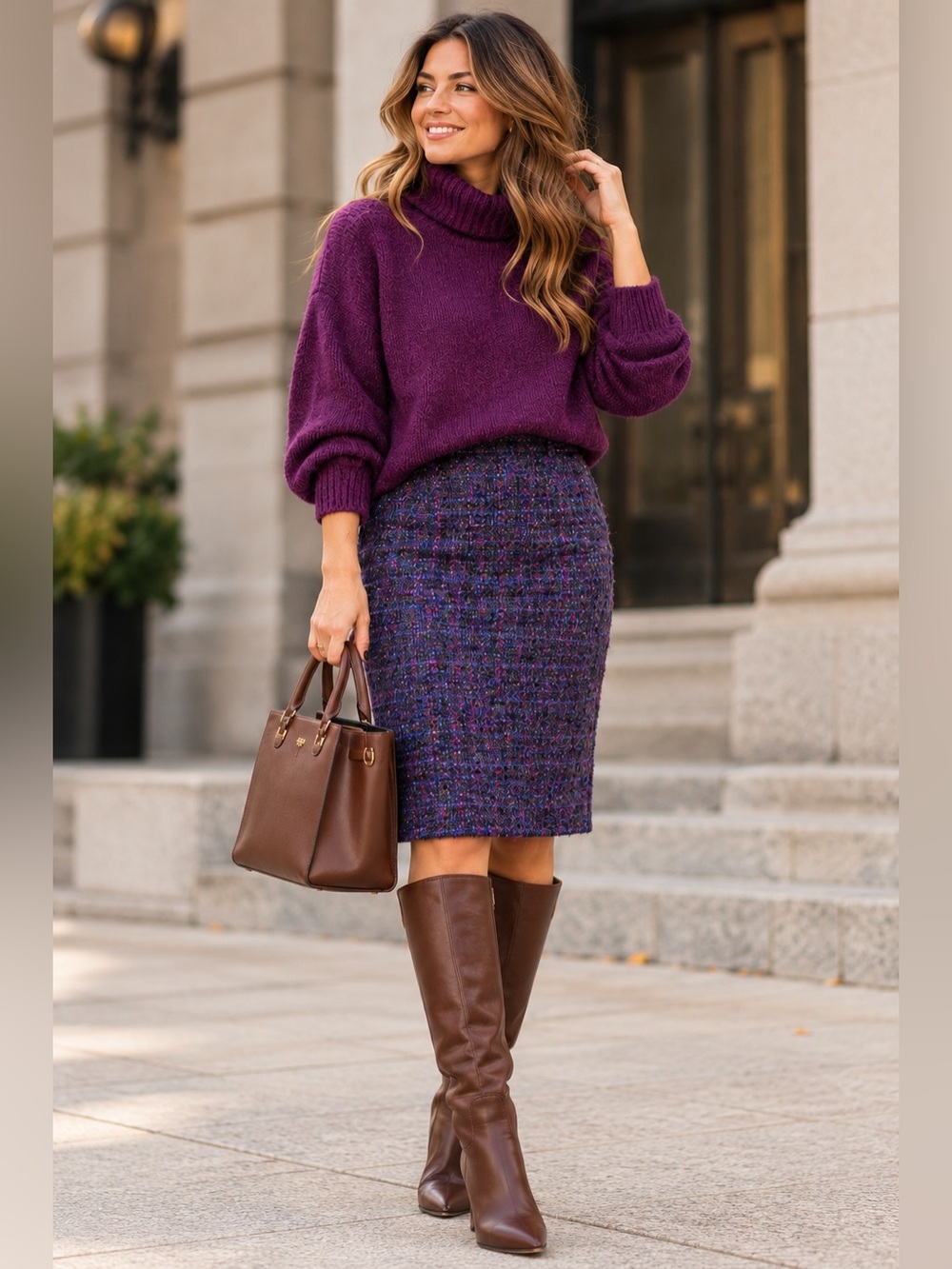 Wool Mohair Vintage 80s / 90s Talbots Tweed Pencil Skirt Purple Size 6 Made USA